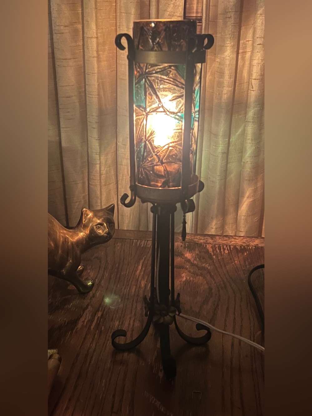 Vintage goth glass metal lamp